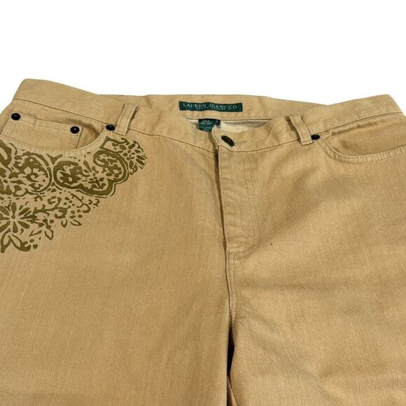 Ralph Lauren Lauren Jeans Co. Women's Vintage Floral Tan Jeans Plus Size 14 - Picture 2 of 7